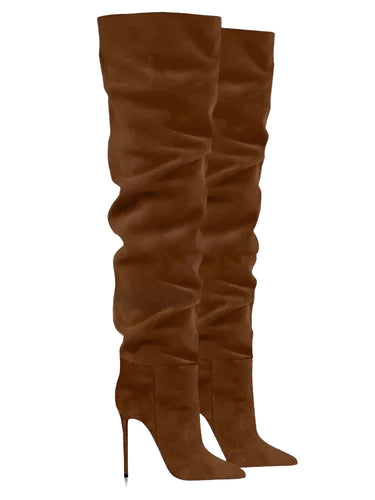 Women's Suede Stiletto Boots Over The Knee Pointed Toe Sexy High Heels Long Boots Solid Color Women's Winter Designer Shoes, Drestiny, Boots, Thigh Highs, Over The Knee Boots, Stilettos, Heels, High Heels, FR, United States, Canada, Australia, New Zealand, United Kingdom, Brown, Green, Khaki, Purple, Grey, Blue, Black, shopdrestiny.com